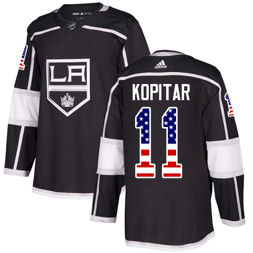 Herren Los Angeles Kings Eishockey Trikot Anze Kopitar #11 Authentic Schwarz USA Flag Fashion